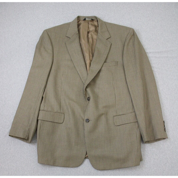 Jos. A. Bank Blazer Jacket Mens 46L Beige Houndstooth 2 Button Single Breasted - Picture 1 of 10